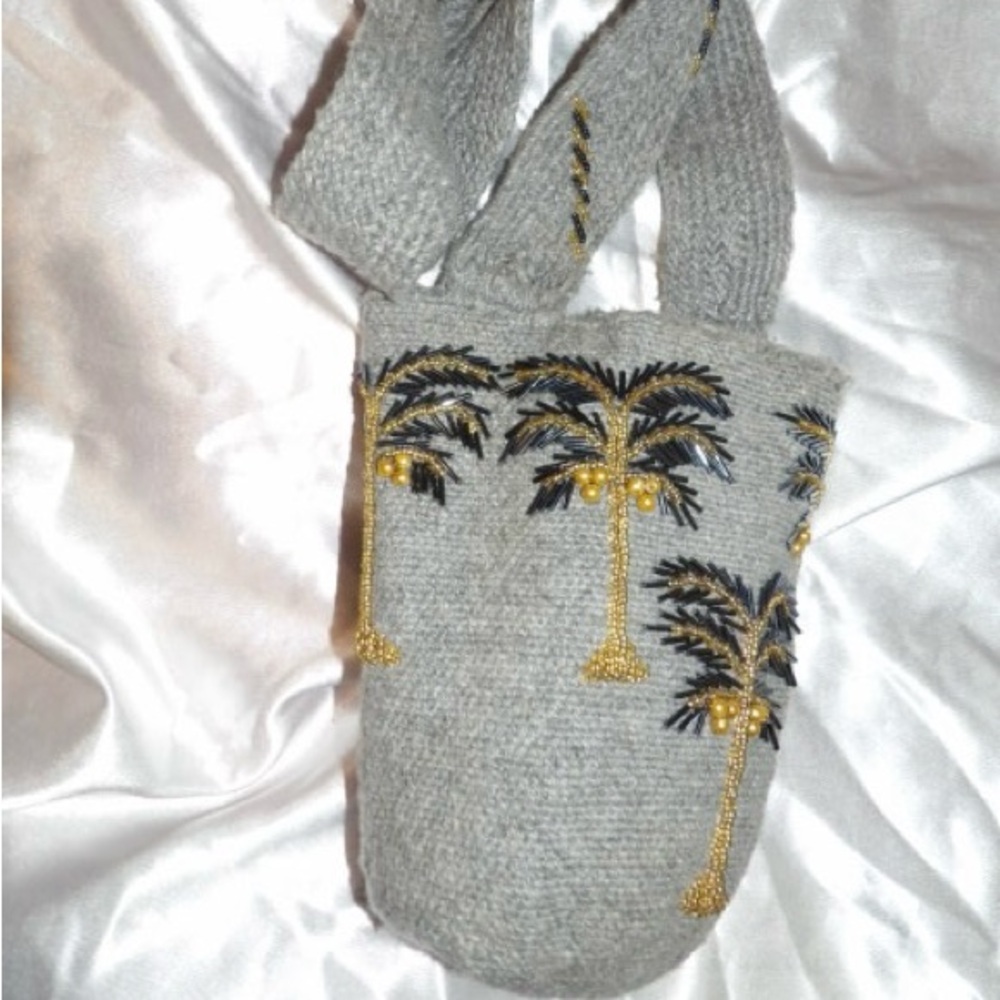 Authentic Colombian Wayuu Mochila with Embellished Palm Tree Designs